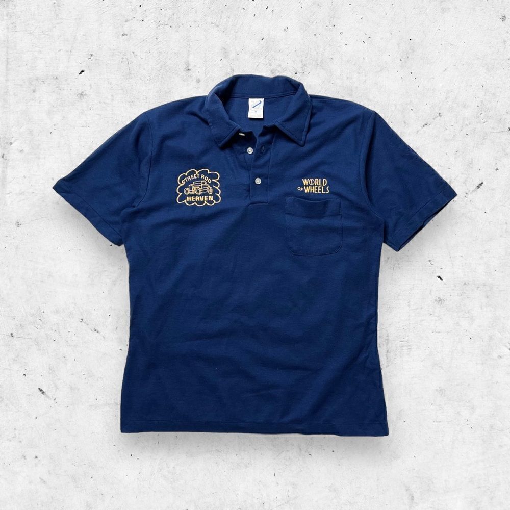 Vtg 70s 80s Street Rod Heaven World of Wheels Polo Shirt, Hot Classic Car USA M